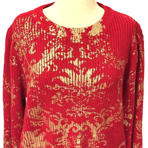Jodifl Sweater Womens Knit NEW Christmas Holiday Red Gold Sparkle Gift LargeSize - Picture 2 of 9